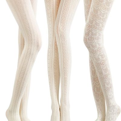 3 Piece Women Fishnet Patterned Tights Hollow Out Lace Stockings Vertical Stripe